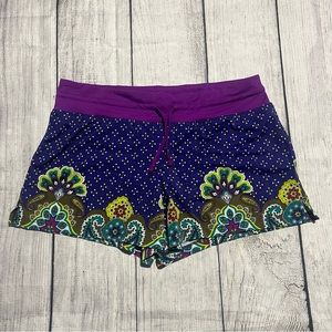 Athleta , paisley print,swim shorts purple Sz L